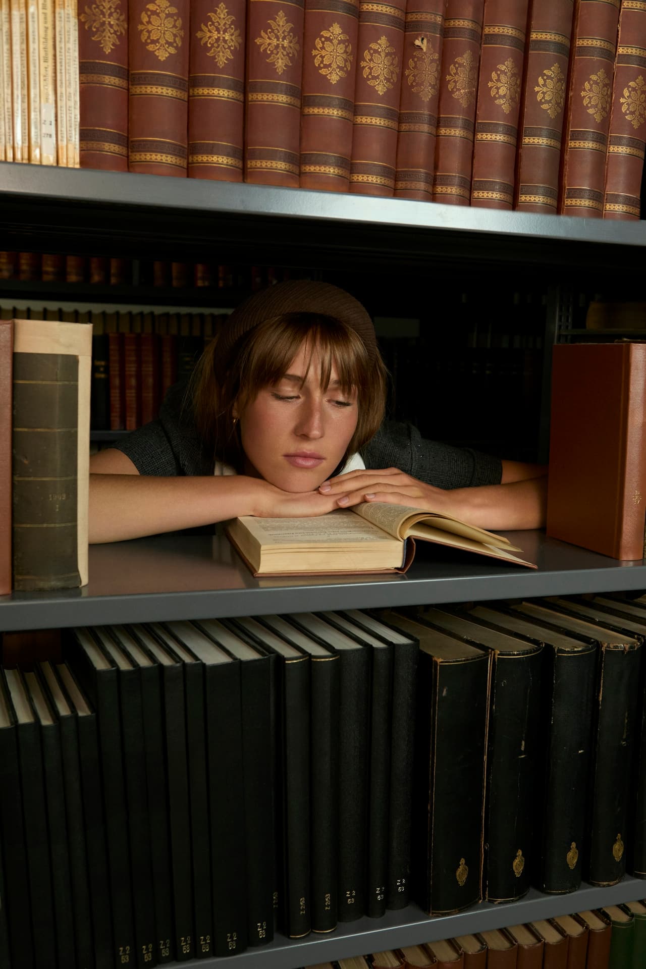 Woman reading in library